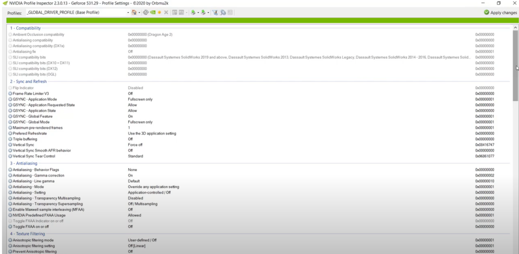 NVIDIA Profile Inspector